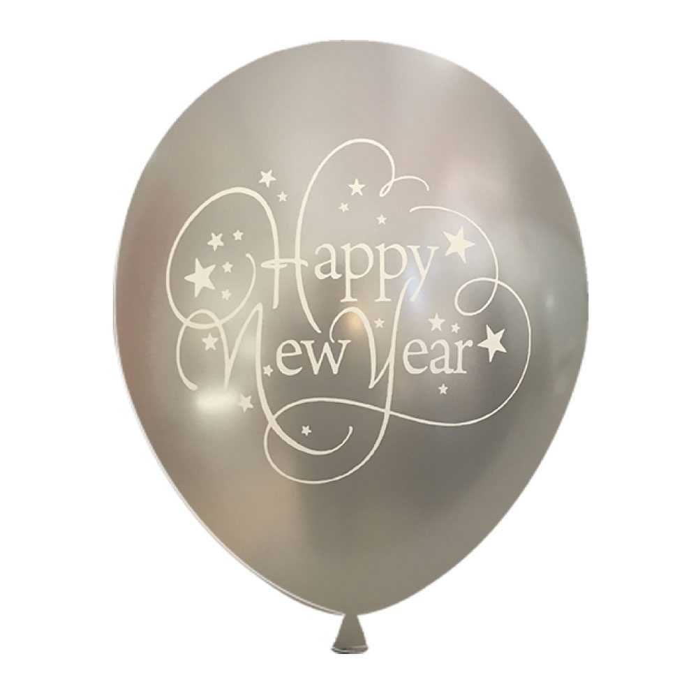 Μπαλόνι Latex Happy New Year Ασημί  30εκ.