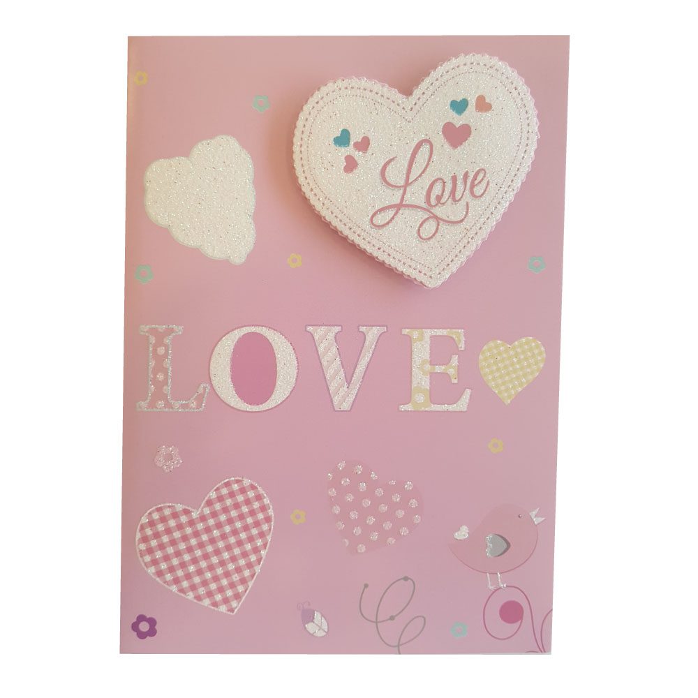 Κάρτα 3D Love Ροζ Πουλάκι  17x12εκ.