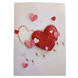 Κάρτα 3D Glitter Καρδιές Λάμπες  17x12εκ.