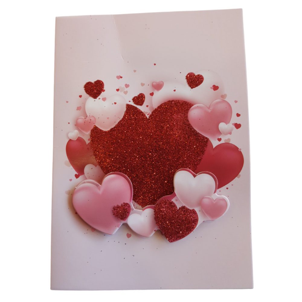 Κάρτα 3D Glitter Πολλές Καρδιές  17x12εκ.
